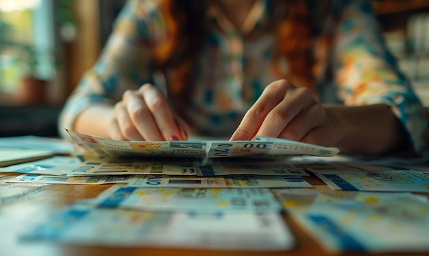 Photo a woman is writing on a paper with a pen in her hand