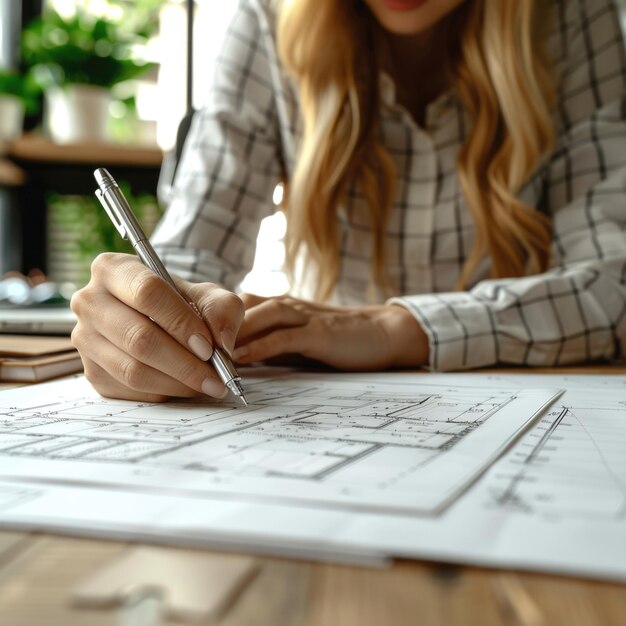 Photo a woman is writing on a paper with a pen in her hand