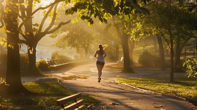 Woman jogging in the morning in the park