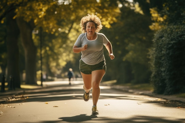 Woman jogging at outdoor park healthy and lifestyle concept Generative AI