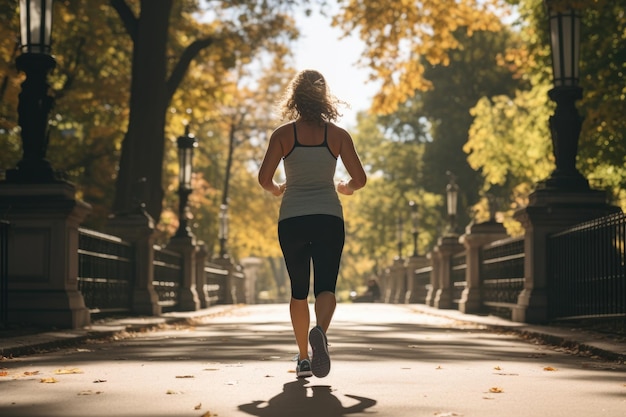 Woman jogging at outdoor park healthy and lifestyle concept Generative AI