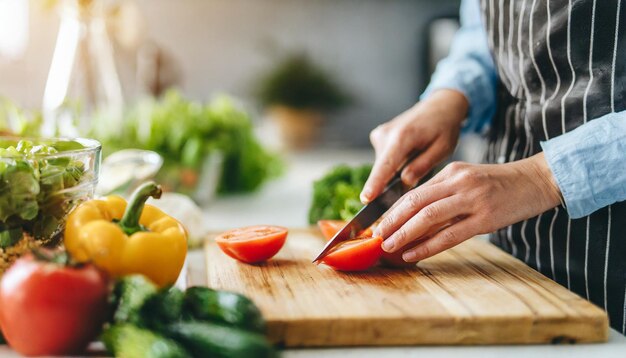 woman joyfully prepares a nutritious meal in a bright kitchen embodying health and wellness with fr