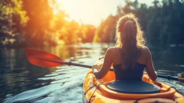 Photo woman kayaking on a sunny day