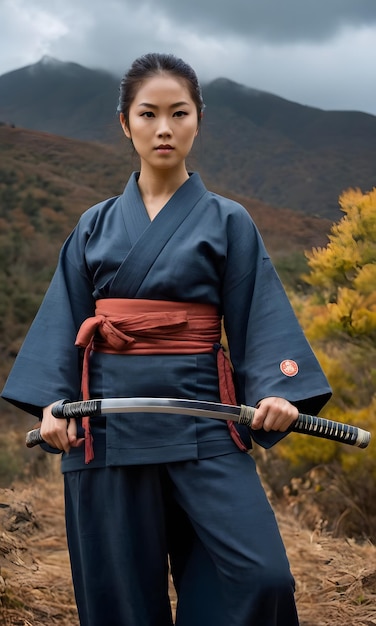 a woman in a kimono with a sword in her hand