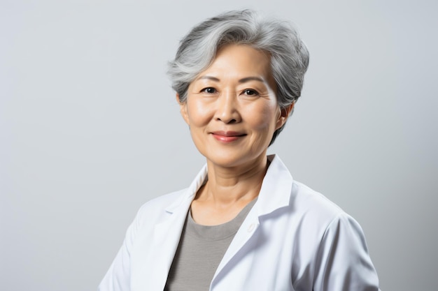 a woman in a lab coat smiling for a picture