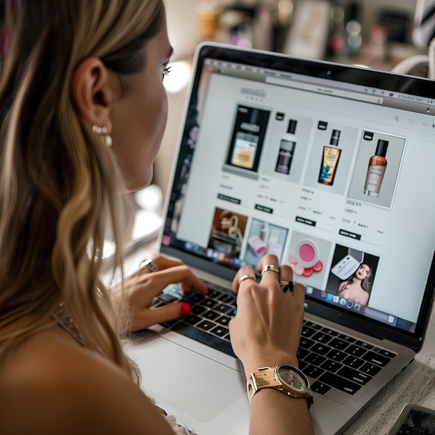 A Woman on the Laptop Shopping Beauty Products Online