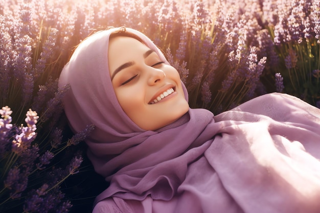 A woman laying in a field of lavender