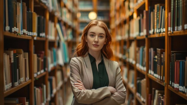 Photo the woman in the library