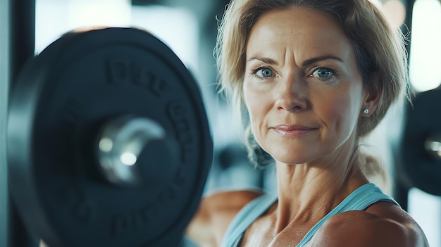 Photo woman lifting a barbell with her hands