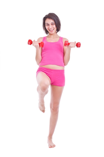 Woman lifting dumbbells