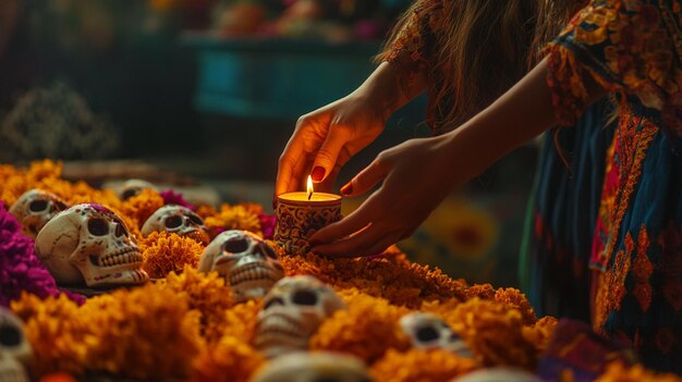 Photo a woman lighting a candle with a woman lighting it