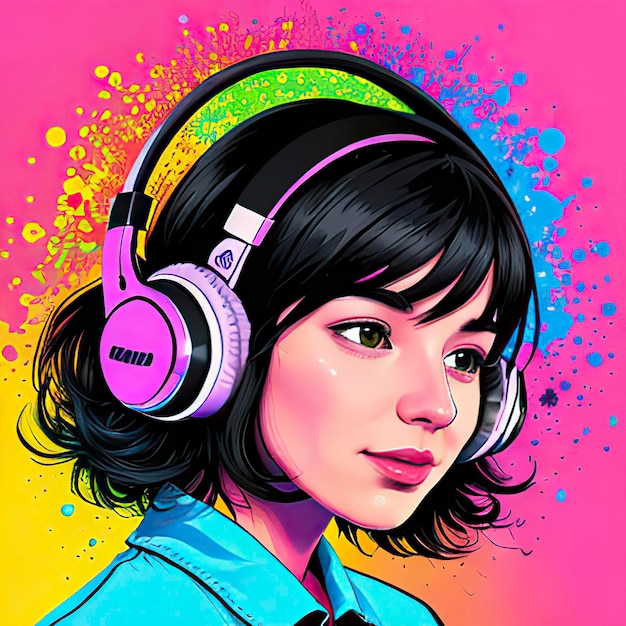 Woman listening to music Ai generated