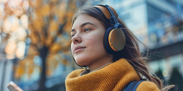 woman listening to music with headphones and mobile