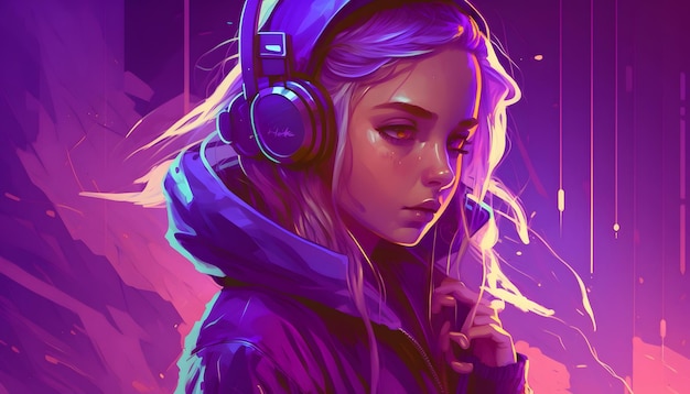 Woman listening to music with headphones