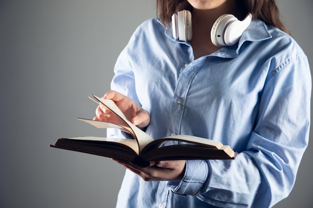 Woman listens audio book