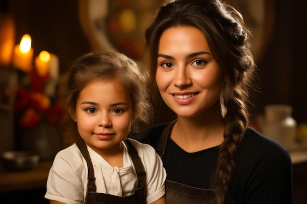 Woman and little girl are smiling for picture Generative AI