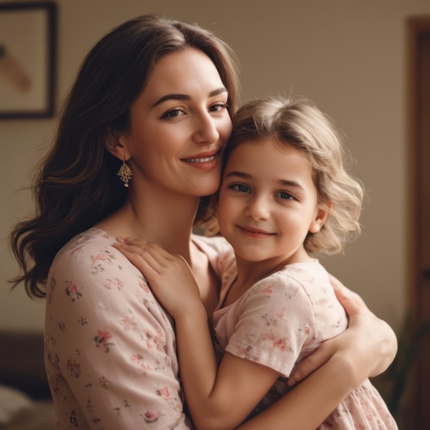 a woman and a little girl hugging each other