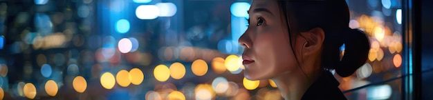 Woman Looking at City Lights