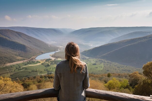 woman looking at the landscape from the top of a viewpoint