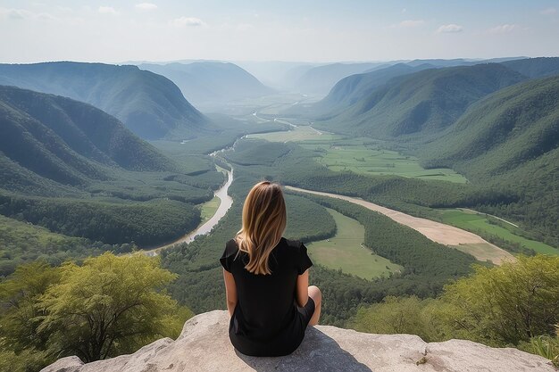 woman looking at the landscape from the top of a viewpoint