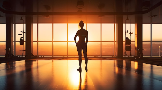 Woman looking out the window in the gym