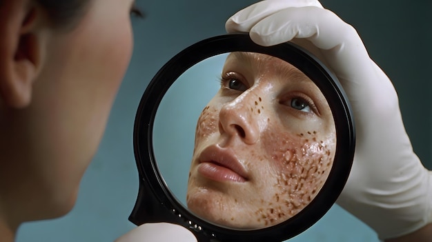 Photo a woman looking through a magnifying glass with a magnifying glass