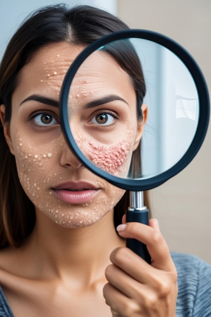 a woman looking through a magnifying glass with a magnifying glass