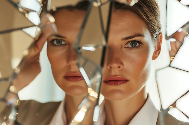 Woman Looking Through a Shattered Mirror