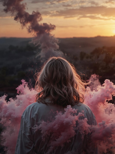 a woman looks at the clouds in the sky