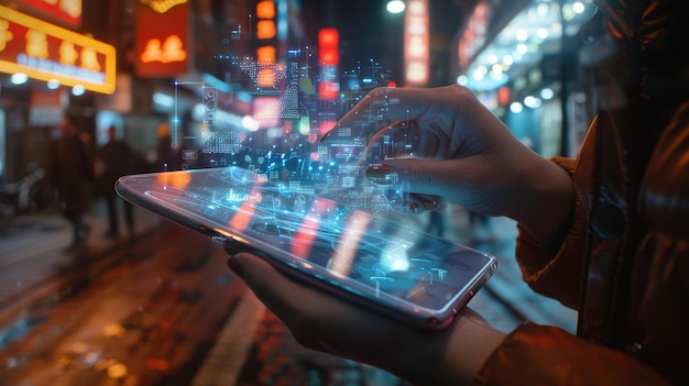 A woman looks at a phone screen with the words free on the screen