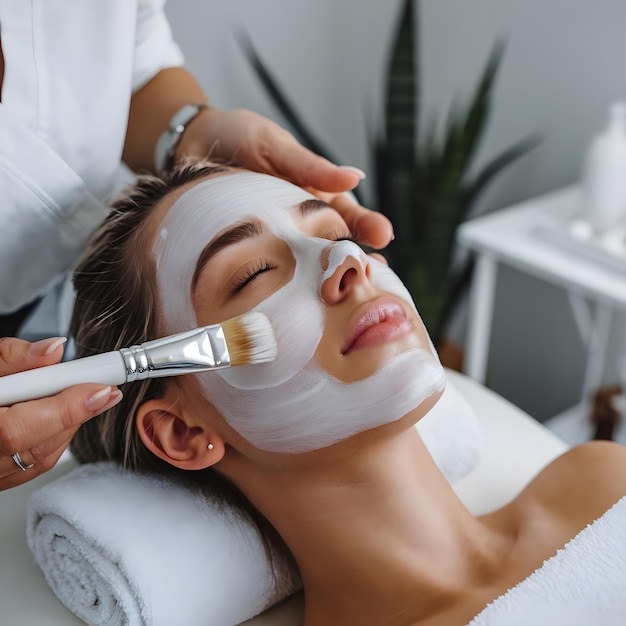 Photo a woman lying down with a face mask on