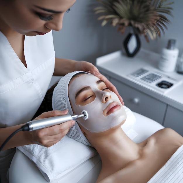 Photo a woman lying down with a face mask on