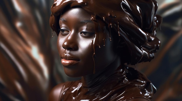 Woman made from dark chocolate