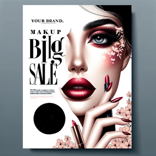 a woman makeup and cosmetics For social media template design post banner