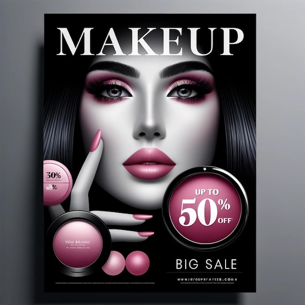 a woman makeup and cosmetics For social media template design post banner