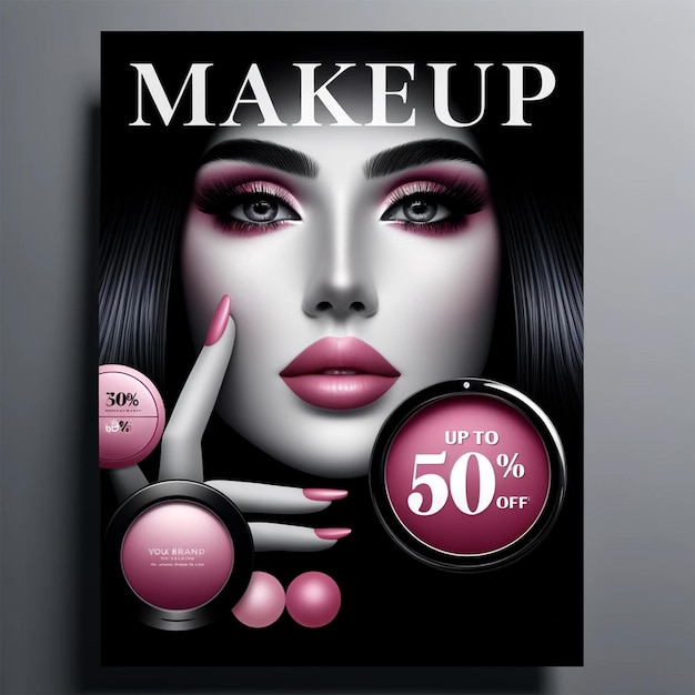 a woman makeup and cosmetics For social media template design post banner