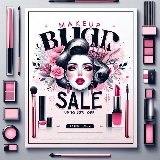 Photo a woman makeup and cosmetics for social media template design post banner