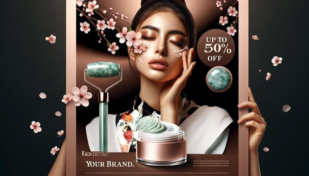 Photo a woman makeup and cosmetics for social media template design post banner