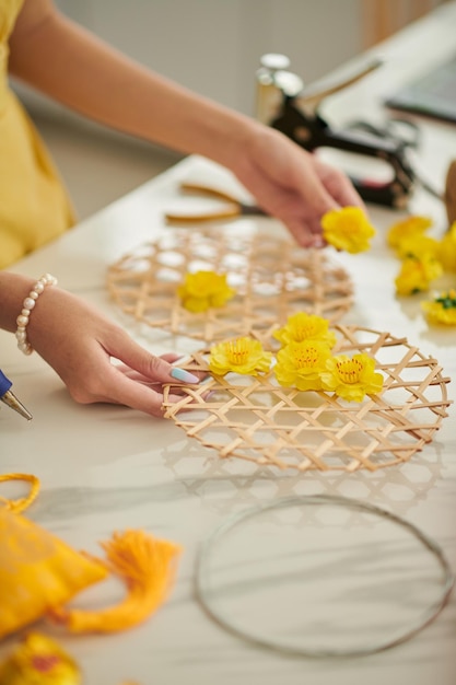 Woman Making Decoration for Tet