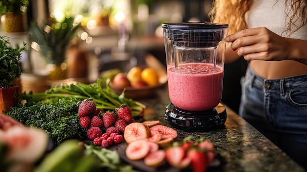 Photo woman making a healthy smoothie