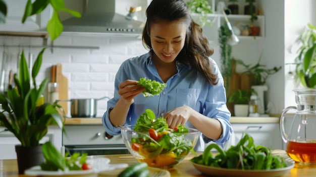 The woman making salad