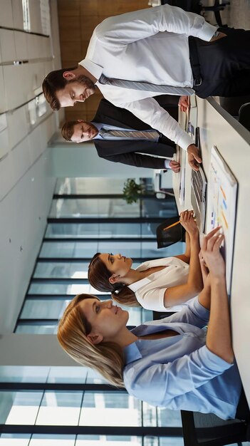 Photo a woman and man are sitting at a table with papers and a man in a suit