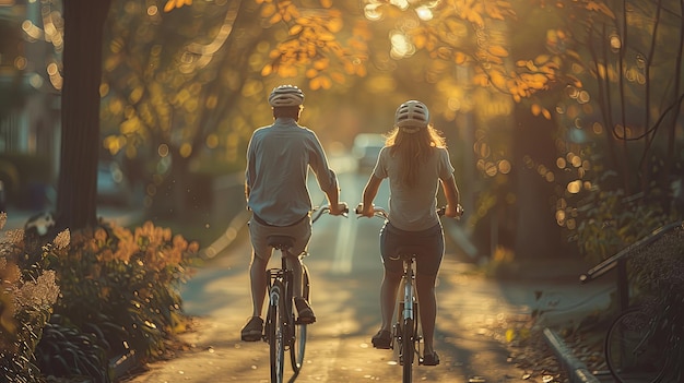 Woman and man riding bicycles