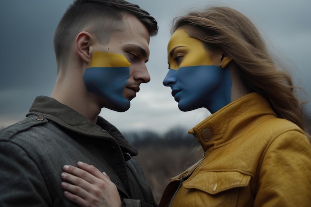 woman and man with Ukraine Flag