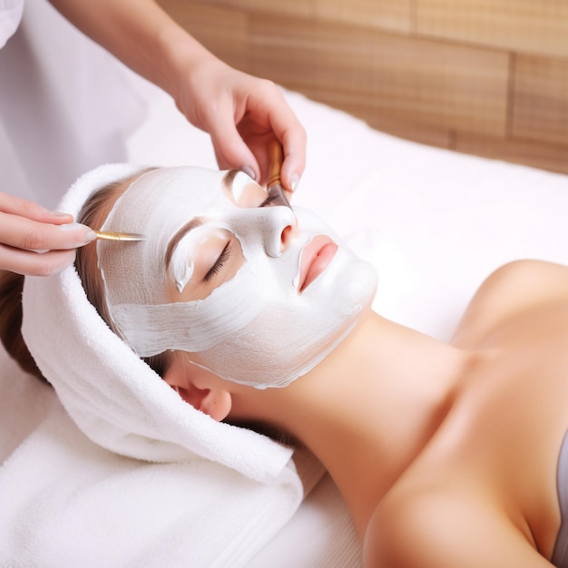 Woman in mask on face in spa beauty salon