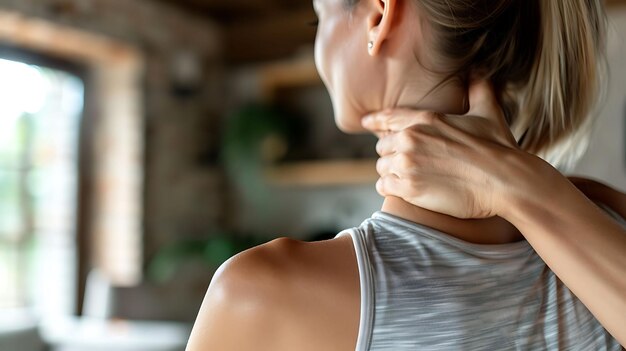 Photo woman massaging her neck