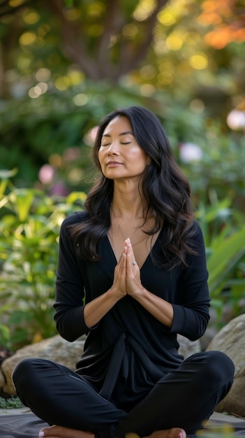 Woman Meditating In A Garden On A Sunny Afternoon