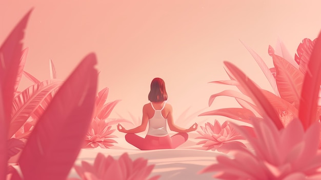 Woman meditating in the lotus position flat vector illustration mental health and wellness