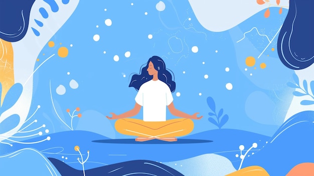 Woman meditating in the lotus position flat vector illustration mental health and wellness