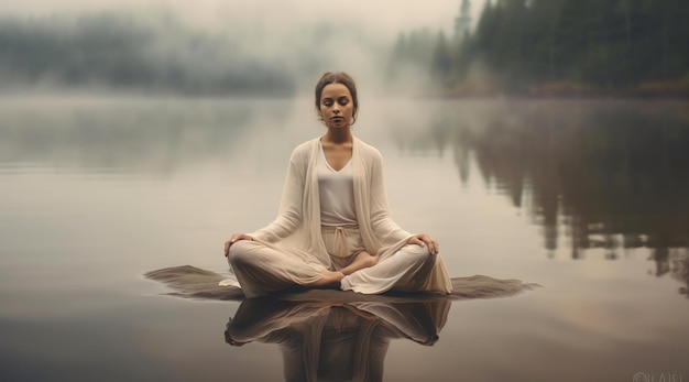 a woman meditating in nature